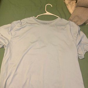 baby blue tee with grpahic on back